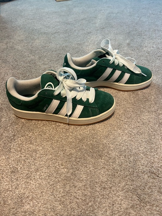 adidas Shoes - Adidas Green Suede Court Sneakers with White Stripes